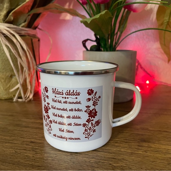 Floral White " Házi Áldás" Enamel Mug - Picture 3 of 4